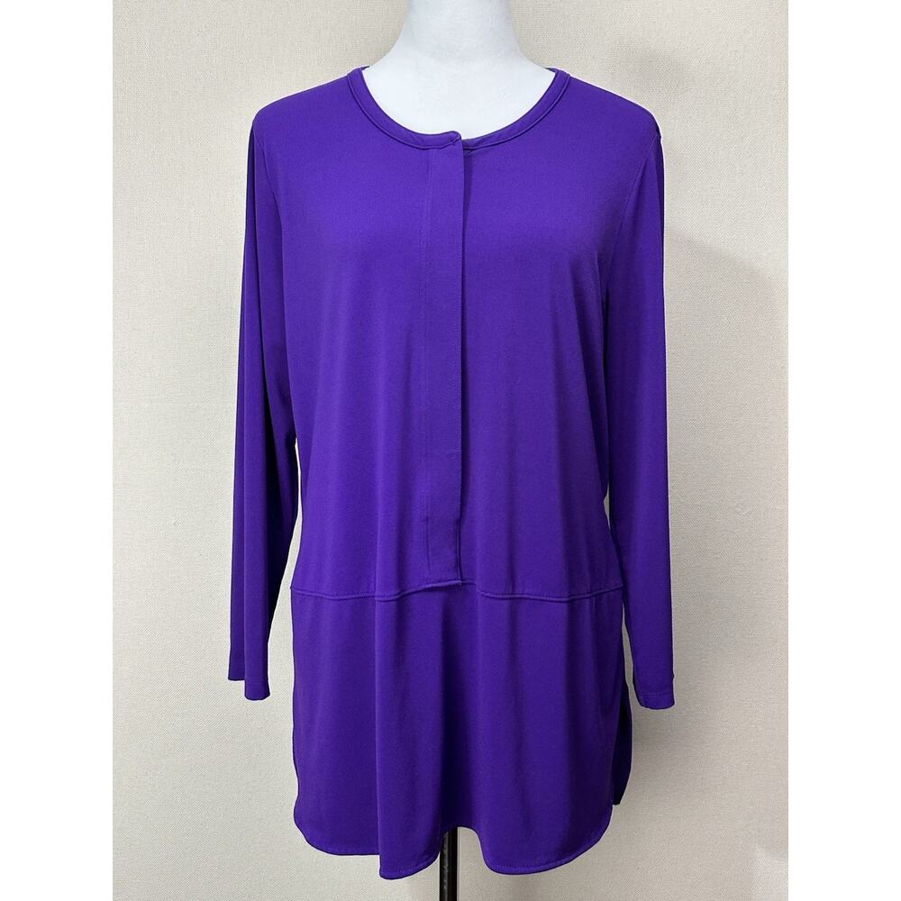 Lauren Ralph Lauren Tunic Blouse Purple size Large V neck Front Hi Low Hem